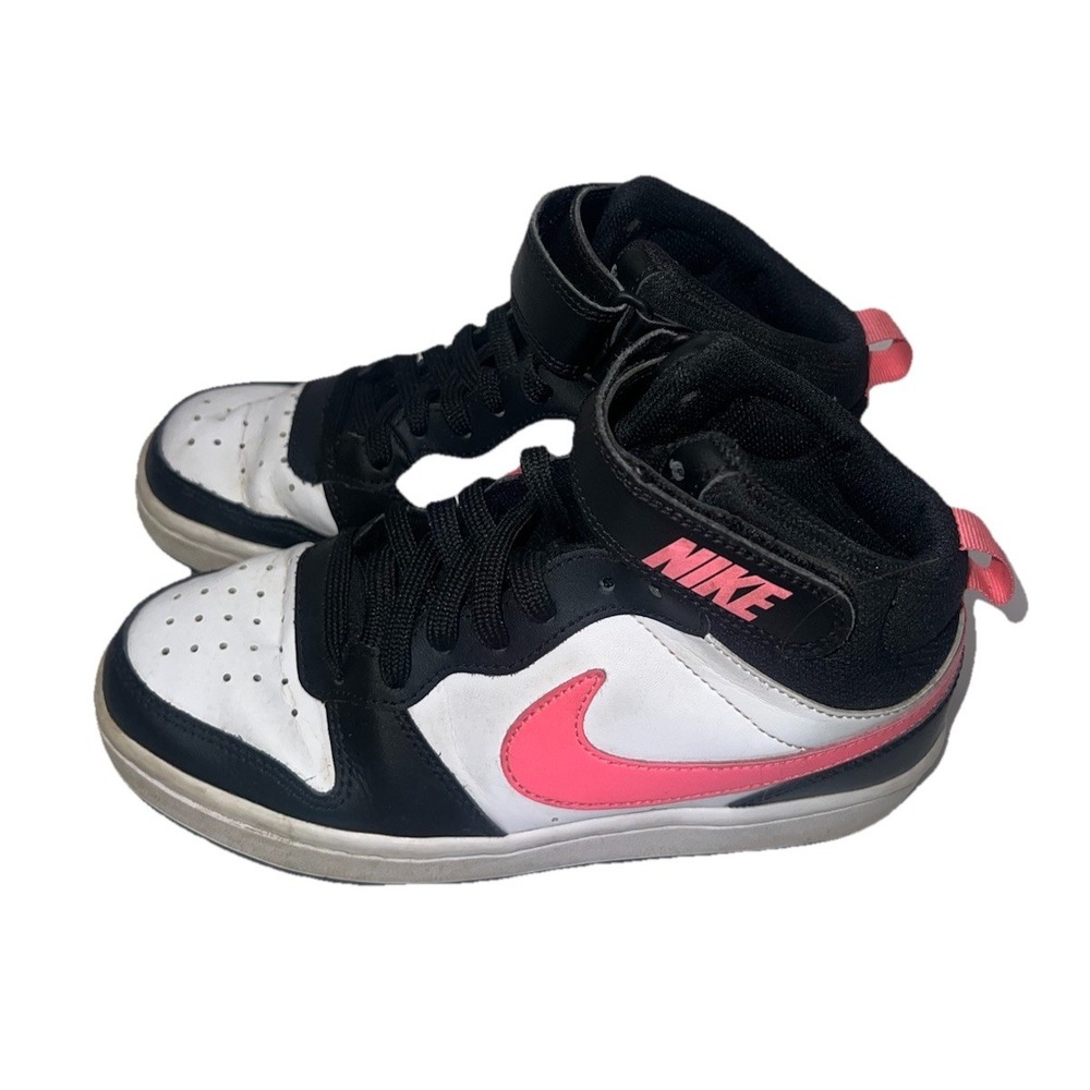 Nike Court Borough Mid 2 Black White Pink Kids Sneakers CD7782-005 Size 4Y